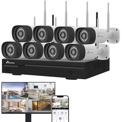 NIVIAN Kit câmaras de vigilância profissional WiFi SuperHD com 8 câmaras IP e gravador 16CH para casas e negócios visão noturna, detecção humana IA, áudio bidirecional, fácil instalação NIVIAN Kit câmaras de vigilância profissional WiFi SuperHD com 8 câmaras IP e gravador 16CH para casas e negócios visão noturna, detecção humana IA, áudio bidirecional, fácil instalação