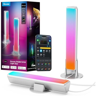 Govee Barras de luz LED inteligentes, compatível com Alexa, Matter, prata RGBICWW retroiluminação para TV, ambiente, jogos com 64 modos de cena, sincronização de música, 3 instalação Govee Barras de luz LED inteligentes, compatível com Alexa, Matter, prata RGBICWW retroiluminação para TV, ambiente, jogos com 64 modos de cena, sincronização de música, 3 instalação
