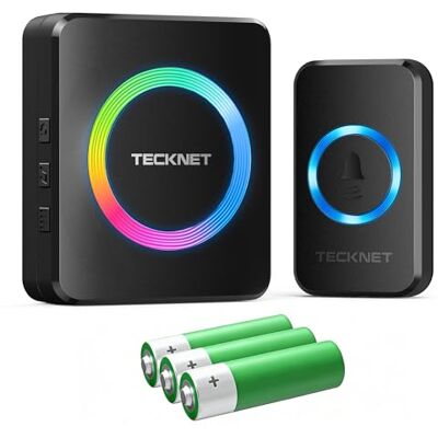 TECKNET Campainha sem fios exterior impermeável, 400 m / IP65 RGB 400 m Alcance impermeável IP65 kit de campainha sem fios 5 níveis de volume e 60 melodias para a casa escritório TECKNET Campainha sem fios exterior impermeável, 400 m / IP65 RGB 400 m Alcance impermeável IP65 kit de campainha sem fios 5 níveis de volume e 60 melodias para a casa escritório