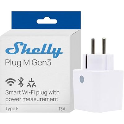 Shelly Plug M Gen3 branco, tomada inteligente Matter e Wi-Fi, 13 A (3000 W), tipo F, com medição do consumo de energia, compatível com Alexa, Google Home e Apple HomeKit Shelly Plug M Gen3 branco, tomada inteligente Matter e Wi-Fi, 13 A (3000 W), tipo F, com medição do consumo de energia, compatível com Alexa, Google Home e Apple HomeKit