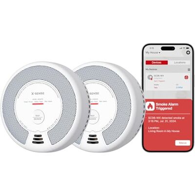 X-Sense Alarme Wi-Fi de fumo e monóxido de carbono com bateria substituível, detetor combinado inteligente compatível com a App Home Security, , 2 unidades X-Sense Alarme Wi-Fi de fumo e monóxido de carbono com bateria substituível, detetor combinado inteligente compatível com a App Home Security, , 2 unidades