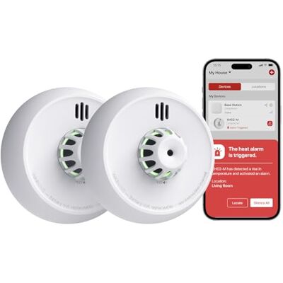 X-Sense Detector de calor interligado sem fios com bateria selada de 10 anos e fácil instalação, detetor de calor compatível com estação base, , embalagem de 2 X-Sense Detector de calor interligado sem fios com bateria selada de 10 anos e fácil instalação, detetor de calor compatível com estação base, , embalagem de 2