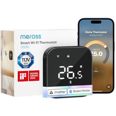 meross Termostato aquecimento WiFi Matter, termostato WiFi com HomeKit Compatível com HomeKit, Alexa Google Home e Home Assistant, detecção de janela aberta, baixo consumo programável, preto meross Termostato aquecimento WiFi Matter, termostato WiFi com HomeKit Compatível com HomeKit, Alexa Google Home e Home Assistant, detecção de janela aberta, baixo consumo programável, preto