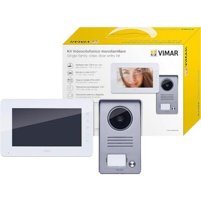 Vimar Kit de videoporteiro de superfície com teclado capacitivo LCD de 17,78 cm, placa de entrada de áudio/vídeo, alimentador com pinos intercambiáveis, cinza, Conjunto de 2 peças Vimar Kit de videoporteiro de superfície com teclado capacitivo LCD de 17,78 cm, placa de entrada de áudio/vídeo, alimentador com pinos intercambiáveis, cinza, Conjunto de 2 peças
