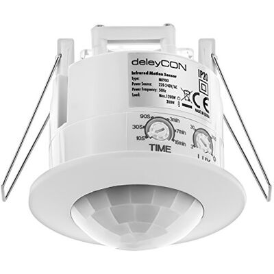 deleyCON 1 x detetor de movimento embutido infravermelho montagem no teto interno controlo de luz área de trabalho de 360° alcance de 6 m sensor de luz integrado branco Lámpara de techo para uso interior, control de luz, alcance de 6 m, sensor de luz in deleyCON 1 x detetor de movimento embutido infravermelho montagem no teto interno controlo de luz área de trabalho de 360° alcance de 6 m sensor de luz integrado branco Lámpara de techo para uso interior, control de luz, alcance de 6 m, sensor de luz in