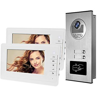 Diginex HFeng 7 '' Cor com cabo interfone vídeo porta sistema telefone kit 700TVL RFID acesso entrada câmara campainha IR visão noturna para 2 apartamentos/família/casa Diginex HFeng 7 '' Cor com cabo interfone vídeo porta sistema telefone kit 700TVL RFID acesso entrada câmara campainha IR visão noturna para 2 apartamentos/família/casa