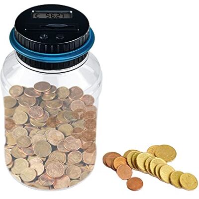 Gvolatee Cofrinho eletrónico adulto com ecrã LCD, alcances digitais (1,8 L) Contador automático de moedas euro, transparente grande capacidade caixa de dinheiro, presente frasco poupança para crianças Gvolatee Cofrinho eletrónico adulto com ecrã LCD, alcances digitais (1,8 L) Contador automático de moedas euro, transparente grande capacidade caixa de dinheiro, presente frasco poupança para crianças