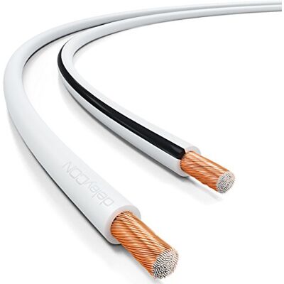 deleyCON 10 m Cabo de altifalante 2 x 2,5 mm² alumínio revestido de cobre 2 x 50 x 0,25 mm trança marca de polaridade branco deleyCON 10 m Cabo de altifalante 2 x 2,5 mm² alumínio revestido de cobre 2 x 50 x 0,25 mm trança marca de polaridade branco