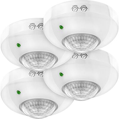 deleyCON 4 x detector de movimento infravermelhos para sair à superfície montagem no teto interior controlo de luz área de trabalho de 360° alcance de 6 m sensor de luz integrado branco deleyCON 4 x detector de movimento infravermelhos para sair à superfície montagem no teto interior controlo de luz área de trabalho de 360° alcance de 6 m sensor de luz integrado branco