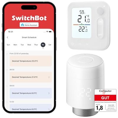 SwitchBot Termostato inteligente para radiador, termostato Bluetooth com aplicação e programação, economia de energia, compatível com Alexa, Apple Home & Home Assistant (requer hub SwitchBot Termostato inteligente para radiador, termostato Bluetooth com aplicação e programação, economia de energia, compatível com Alexa, Apple Home & Home Assistant (requer hub