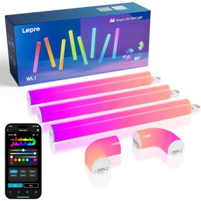 Lepro WL1 AI Barras de luz LED de parede inteligente, funciona com Alexa e Google Home para sala de jogos e decoração PC, designer de iluminação AI personalizado, Sync de música e controlo de voz, 8 Funciona con Alexa y Google Home para Decoración, Dise Lepro WL1 AI Barras de luz LED de parede inteligente, funciona com Alexa e Google Home para sala de jogos e decoração PC, designer de iluminação AI personalizado, Sync de música e controlo de voz, 8 Funciona con Alexa y Google Home para Decoración, Dise