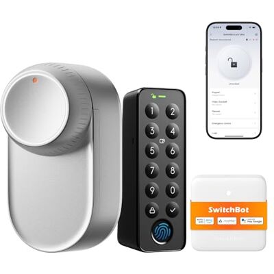 SwitchBot Lock Ultra, fechadura inteligente WiFi com teclado de ecrã tátil, impressão digital, fechadura eletrónica com bateria recarregável, compatível com cilindro europeu, Matter/Alexa/Google SwitchBot Lock Ultra, fechadura inteligente WiFi com teclado de ecrã tátil, impressão digital, fechadura eletrónica com bateria recarregável, compatível com cilindro europeu, Matter/Alexa/Google
