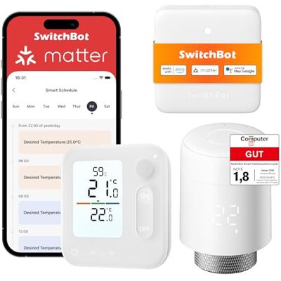 SwitchBot Termostato inteligente para radiador combinação painel Matter, controlo através da aplicação e temporizador, economia de energia, fácil instalação, compatível com Apple Home SwitchBot Termostato inteligente para radiador combinação painel Matter, controlo através da aplicação e temporizador, economia de energia, fácil instalação, compatível com Apple Home
