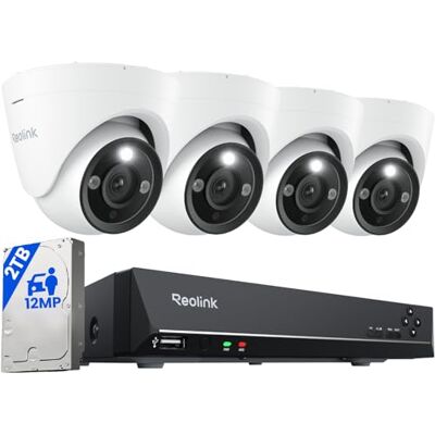 Reolink Kit de Câmaras de Vigilância Exterior de 12MP com Spotlight, 4X Câmaras de Segurança IP PoE com HDD de 2TB para Gravação Contínua, Visão Noturna Colorida, Áudio Bidirecional, Reolink Kit de Câmaras de Vigilância Exterior de 12MP com Spotlight, 4X Câmaras de Segurança IP PoE com HDD de 2TB para Gravação Contínua, Visão Noturna Colorida, Áudio Bidirecional,