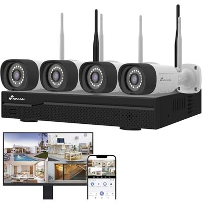 NIVIAN Kit câmaras de vigilância profissional WiFi SuperHD com 4 câmaras IP e gravador 16CH para casas e negócios visão noturna, detecção humana IA, áudio bidirecional, fácil instalação NIVIAN Kit câmaras de vigilância profissional WiFi SuperHD com 4 câmaras IP e gravador 16CH para casas e negócios visão noturna, detecção humana IA, áudio bidirecional, fácil instalação