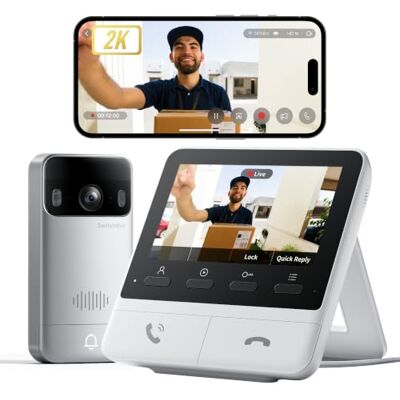 SwitchBot Vídeo porteiro com ecrã a cores de 10,9 cm, 2K Timbre com câmara exterior sem subscrição, áudio bidirecional, deteção de movimento, comunicação sem fios, compatível com Alexa SwitchBot Vídeo porteiro com ecrã a cores de 10,9 cm, 2K Timbre com câmara exterior sem subscrição, áudio bidirecional, deteção de movimento, comunicação sem fios, compatível com Alexa