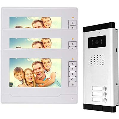 NN99 Sistema de intercomunicação por vídeo Sistema de 3 monitores Campainha de vídeo com câmara IR Visão noturna Telefone de porta para a casa 3 apartamentos NN99 Sistema de intercomunicação por vídeo Sistema de 3 monitores Campainha de vídeo com câmara IR Visão noturna Telefone de porta para a casa 3 apartamentos