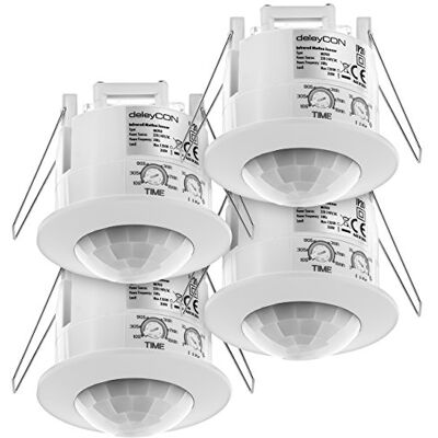 deleyCON 4 x detetor de movimento embutido infravermelho montagem no teto interior controlo de luz área de trabalho de 360° alcance de 6 m sensor de luz integrado branco Lámpara de techo para uso interior, control de luz, alcance de 6 m, sensor de luz i deleyCON 4 x detetor de movimento embutido infravermelho montagem no teto interior controlo de luz área de trabalho de 360° alcance de 6 m sensor de luz integrado branco Lámpara de techo para uso interior, control de luz, alcance de 6 m, sensor de luz i