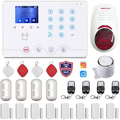 Wolf Guard WiFi 4G Kit de Sistema de Alarme Antirroubo Sem Fio para Casa, App Tuya Smartlife, Compatível com Alexa Wolf Guard WiFi 4G Kit de Sistema de Alarme Antirroubo Sem Fio para Casa, App Tuya Smartlife, Compatível com Alexa