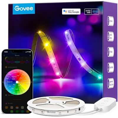 Govee RGBIC Tiras de LED inteligentes 5 m, compatível com Alexa Google Assistant e App, controlo inteligente segmentado, bricolage, sincronização de música, para quarto e sala de estar Govee RGBIC Tiras de LED inteligentes 5 m, compatível com Alexa Google Assistant e App, controlo inteligente segmentado, bricolage, sincronização de música, para quarto e sala de estar