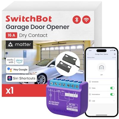 SwitchBot Abridor de porta de garagem Smart WLAN, certificado New Matter, controlo de aplicação, Alexa/Google/Siri/IFTTT/SmartThings compatível, vários modos de notificação, não requer necessidade SwitchBot Abridor de porta de garagem Smart WLAN, certificado New Matter, controlo de aplicação, Alexa/Google/Siri/IFTTT/SmartThings compatível, vários modos de notificação, não requer necessidade