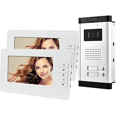 HFeng Intercomunicador de vídeo porteiro de 7'' sistema de porta kit 700TVL IR visão noturna câmara exterior para 2 apartamentos HFeng Intercomunicador de vídeo porteiro de 7'' sistema de porta kit 700TVL IR visão noturna câmara exterior para 2 apartamentos