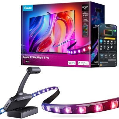 Govee TV Backlight 3 Pro Câmara tripla HDR, RGBWWIC Faixa de luzes LED TV 5 en 1 LED, 3,6M de 55-65 pulgadas, 75 LED/m, Compatible con filtro IA, APP Inteligente y Control por Voz, DreamView Sync Govee TV Backlight 3 Pro Câmara tripla HDR, RGBWWIC Faixa de luzes LED TV 5 en 1 LED, 3,6M de 55-65 pulgadas, 75 LED/m, Compatible con filtro IA, APP Inteligente y Control por Voz, DreamView Sync