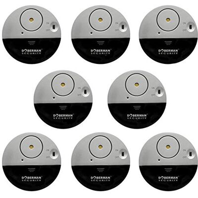 WER Doberman Alarme de janela ultrafino de segurança, alarme forte de 100 dB e sensores de vibração, alarme antirroubo de design moderno e ultra-fino com suporte autocolante (8 embalagens) WER Doberman Alarme de janela ultrafino de segurança, alarme forte de 100 dB e sensores de vibração, alarme antirroubo de design moderno e ultra-fino com suporte autocolante (8 embalagens)
