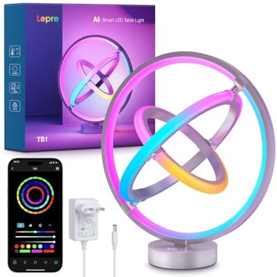 Lepro TB1 AI Lâmpada de Mesa Inteligente, Lâmpada de Noite Moderna MagicColor, Sincronização de Música e Controlo de Voz, Funciona com Alexa e Google Assistant, Designer de Iluminação AI Personalizado Sync de Música, Control de Voz, Reconoce Imagen, Con Lepro TB1 AI Lâmpada de Mesa Inteligente, Lâmpada de Noite Moderna MagicColor, Sincronização de Música e Controlo de Voz, Funciona com Alexa e Google Assistant, Designer de Iluminação AI Personalizado Sync de Música, Control de Voz, Reconoce Imagen, Con