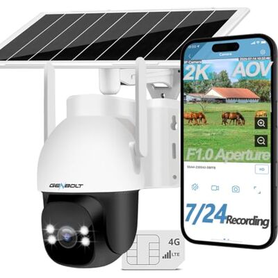 GENBOLT Câmera de Vigilância Exterior 4G LTE Solar Sem WiFi, Gravação 24/7 AOV, Bateria 15600mAh Painel Solar 8W, Câmera de Vigilância 2K Sim, Abertura F1.0, Visão Noturna a Cores, Detecção IA 25M GENBOLT Câmera de Vigilância Exterior 4G LTE Solar Sem WiFi, Gravação 24/7 AOV, Bateria 15600mAh Painel Solar 8W, Câmera de Vigilância 2K Sim, Abertura F1.0, Visão Noturna a Cores, Detecção IA 25M