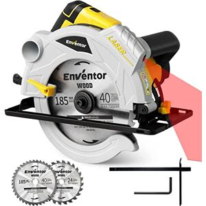 Enventor Serra Circular 1500W, Serra Circular Manual 5500RPM, Guia a Laser, Motor de Cobre Puro, 2 Folhas de Serra de 24T+40T (Ø185mmx20mm), Corte 65mm (90°)/43mm (45°), Ideal para Cortar Madeira Enventor Serra Circular 1500W, Serra Circular Manual 5500RPM, Guia a Laser, Motor de Cobre Puro, 2 Folhas de Serra de 24T+40T (Ø185mmx20mm), Corte 65mm (90°)/43mm (45°), Ideal para Cortar Madeira