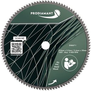 PRODIAMANT Multilâmina de serra de metal duro 315 x 30 mm, 100 dentes HM TCT para madeira, alumínio, plástico e laminado PRODIAMANT Multilâmina de serra de metal duro 315 x 30 mm, 100 dentes HM TCT para madeira, alumínio, plástico e laminado