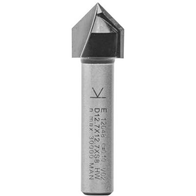 ENT Morango para ranhuras em V e letras, em carboneto, haste (S) de 8 mm, diâmetro (D) de 12,7 mm, NL 12,7 mm, E 90°, SL 32 mm ENT Morango para ranhuras em V e letras, em carboneto, haste (S) de 8 mm, diâmetro (D) de 12,7 mm, NL 12,7 mm, E 90°, SL 32 mm