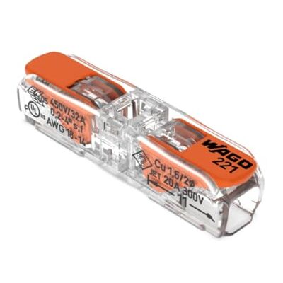 WAGO , Terminais de alavanca longitudinais série 221, embalagem de 10, para cabos rígidos, semi-rígidos e flexíveis de 0,2-4 mm², tensão 450 V, corrente 32 A, comprimento de descarnação 1 mm WAGO , Terminais de alavanca longitudinais série 221, embalagem de 10, para cabos rígidos, semi-rígidos e flexíveis de 0,2-4 mm², tensão 450 V, corrente 32 A, comprimento de descarnação 1 mm