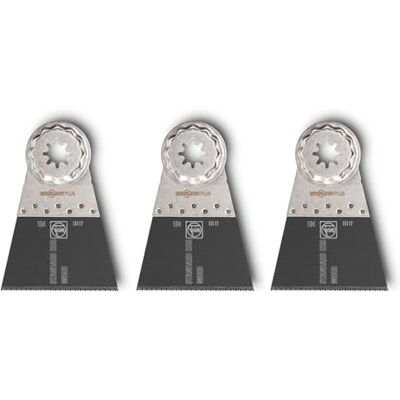 Fein Lâmina de serra E-Cut Standard, conjunto de 3 folhas, 65 x 50 mm, alojamento SLP, entado preso, para todos os materiais derivados de madeira, placa de gesso e plástico, Fein Lâmina de serra E-Cut Standard, conjunto de 3 folhas, 65 x 50 mm, alojamento SLP, entado preso, para todos os materiais derivados de madeira, placa de gesso e plástico,
