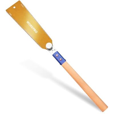 WORKPRO Serra japonesa de 250 mm, serra de fio duplo 18TPI/7-10TPI, lâmina SK5 flexível e substituível, serra de madeira com cabo ergonómico de faia, perfeita para trabalhos de madeira WORKPRO Serra japonesa de 250 mm, serra de fio duplo 18TPI/7-10TPI, lâmina SK5 flexível e substituível, serra de madeira com cabo ergonómico de faia, perfeita para trabalhos de madeira