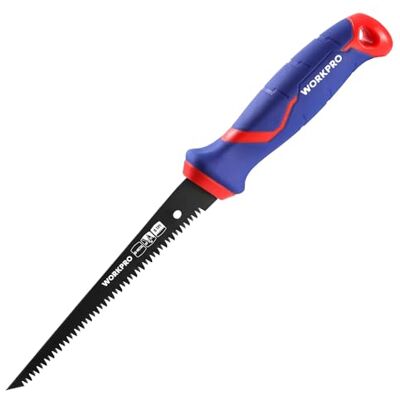 WORKPRO Serra bimetálica 310 mm, folha D6A M2 de 8 TPI, orifício de suspensão, ideal para cortar gesso, madeira e PVC, painéis finos WORKPRO Serra bimetálica 310 mm, folha D6A M2 de 8 TPI, orifício de suspensão, ideal para cortar gesso, madeira e PVC, painéis finos