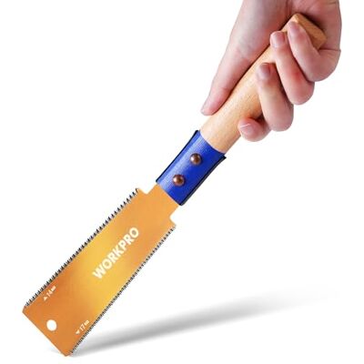 WORKPRO Serra japonesa de 150 mm com lâmina SK5, fio duplo 17TPI/14TPI, serra com cabeça larga, serra de tração japonesa com cabo de madeira ergonómico, para trabalho em madeira WORKPRO Serra japonesa de 150 mm com lâmina SK5, fio duplo 17TPI/14TPI, serra com cabeça larga, serra de tração japonesa com cabo de madeira ergonómico, para trabalho em madeira
