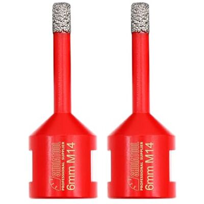 SHDIATOOL Broca de diamante 2 unidades 6 mm vácuo soldadura para perfuração a seco porcelana azulejo granito mármore M14 SHDIATOOL Broca de diamante 2 unidades 6 mm vácuo soldadura para perfuração a seco porcelana azulejo granito mármore M14