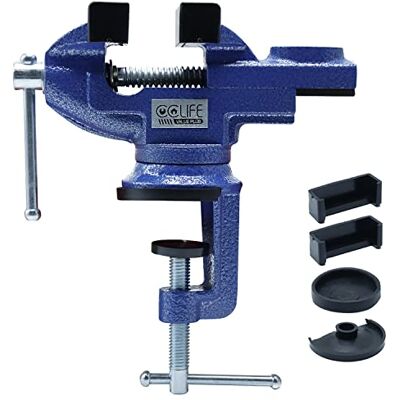 CCLIFE Parafuso de bancada 50 mm/70 mm. Parafuso para bancada de trabalho com 360 ° base giratória, com protetor de mandíbula bancária CCLIFE Parafuso de bancada 50 mm/70 mm. Parafuso para bancada de trabalho com 360 ° base giratória, com protetor de mandíbula bancária