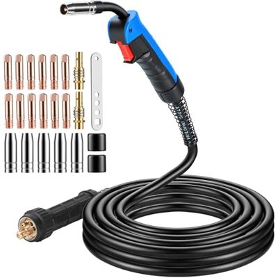 BOSYTRO Tocha soldadura fio MIG MAG 15AK de 5 M com conjunto de 22 acessórios para tocha MIG, com conector europeu, 180 A para soldagem, COSJFS / argônio em oficina e indústria BOSYTRO Tocha soldadura fio MIG MAG 15AK de 5 M com conjunto de 22 acessórios para tocha MIG, com conector europeu, 180 A para soldagem, COSJFS / argônio em oficina e indústria