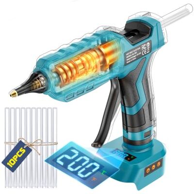 Ecarke Pistola de cola sem fios compatível com bateria de lítio Makita 18 V ideal para reparações, trabalhos manuais e bricolagem, inclui 20 barras de cola (apenas ferramenta) Ecarke Pistola de cola sem fios compatível com bateria de lítio Makita 18 V ideal para reparações, trabalhos manuais e bricolagem, inclui 20 barras de cola (apenas ferramenta)