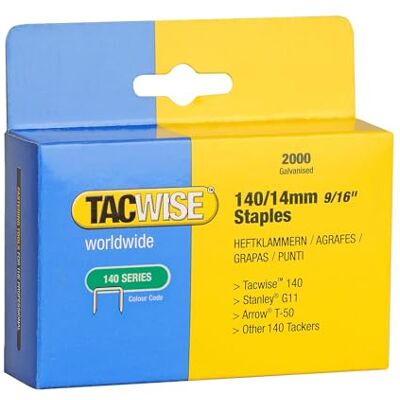 TACWISE Grampos profissionais galvanizados 140/14 mm, embalagem de Fio plano, ponta de zinco para fácil inserção e forte fixação TACWISE Grampos profissionais galvanizados 140/14 mm, embalagem de Fio plano, ponta de zinco para fácil inserção e forte fixação