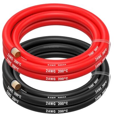 MMOBIEL 2 AWG Cabo elétrico de silicone 2 Gauge (33,6 mm²) cabo cobre estanhado 2 cabos separados vermelho e preto, cada um 2,5 m para frigoríficos, climatizador, bateria de carro, bateria de MMOBIEL 2 AWG Cabo elétrico de silicone 2 Gauge (33,6 mm²) cabo cobre estanhado 2 cabos separados vermelho e preto, cada um 2,5 m para frigoríficos, climatizador, bateria de carro, bateria de