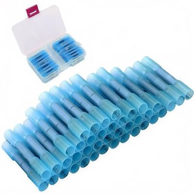 CESFONJER Conectores termorretráctiles, kit terminais de empalmes a topo crimpado , conectores de cabos à prova de água, terminal sem solda, 40 peças para cabo AWG 16-14 (azul) CESFONJER Conectores termorretráctiles, kit terminais de empalmes a topo crimpado , conectores de cabos à prova de água, terminal sem solda, 40 peças para cabo AWG 16-14 (azul)