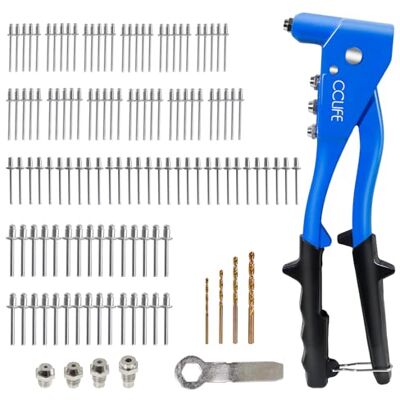 CCLIFE 120 peças conjunto de rebitadeira manual pistola rebitadeira com 2,4mm 3,2mm 4,0mm 4,8mm rebites 4 brocas HSS CCLIFE 120 peças conjunto de rebitadeira manual pistola rebitadeira com 2,4mm 3,2mm 4,0mm 4,8mm rebites 4 brocas HSS