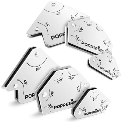 POPPSTAR Esquadro magnético (ângulo de soldagem, força de fixação 2x 4 kg 45/90/135°, 2x 11,3 kg 30/45/60/75/90/135°, 2x 11,3 kg 45/90/135°), conjunto de 6, branco POPPSTAR Esquadro magnético (ângulo de soldagem, força de fixação 2x 4 kg 45/90/135°, 2x 11,3 kg 30/45/60/75/90/135°, 2x 11,3 kg 45/90/135°), conjunto de 6, branco