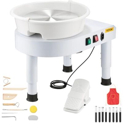 VEVOR Torno de cerâmica 28 cm roda de cerâmica elétrica para cerâmica Velocidade ajustável 60-300 RPM, placa de alumínio pedal de controlo kit completo de acessórios, para bricolage oficina VEVOR Torno de cerâmica 28 cm roda de cerâmica elétrica para cerâmica Velocidade ajustável 60-300 RPM, placa de alumínio pedal de controlo kit completo de acessórios, para bricolage oficina