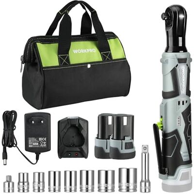 WORKPRO Chave de catraca elétrica sem fio, 12V Aparafusadora de impacto elétrica, carregamento rápido com 2 baterias de iões de lítio, velocidade variável, com 9 acessórios, 55N.m WORKPRO Chave de catraca elétrica sem fio, 12V Aparafusadora de impacto elétrica, carregamento rápido com 2 baterias de iões de lítio, velocidade variável, com 9 acessórios, 55N.m
