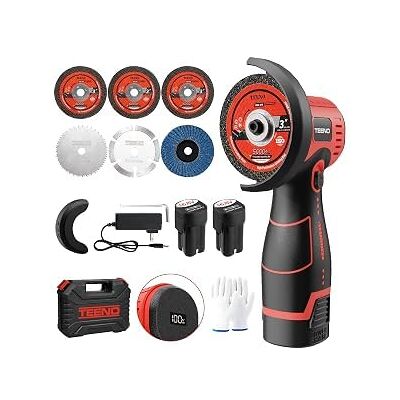 TEENO Mini rebarbadora angular sem fios sem escovas 76 mm 19,500 RPM Motor de 800 W, ecrã LED, 2 x 2000 mAh, 6 discos, pasta. Corte, lixar, polir metal, madeira, plástico e azulejos. TEENO Mini rebarbadora angular sem fios sem escovas 76 mm 19,500 RPM Motor de 800 W, ecrã LED, 2 x 2000 mAh, 6 discos, pasta. Corte, lixar, polir metal, madeira, plástico e azulejos.